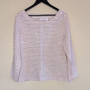 Sigrid Olsen Red and White Linen Pullover Blouse